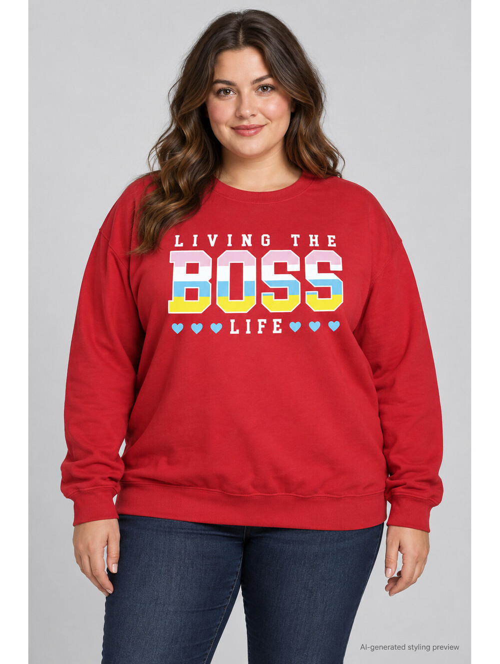 Wound Up Women's XXL 19 Red Living The Boss Life Graphic Crewneck Sweatshirt Top